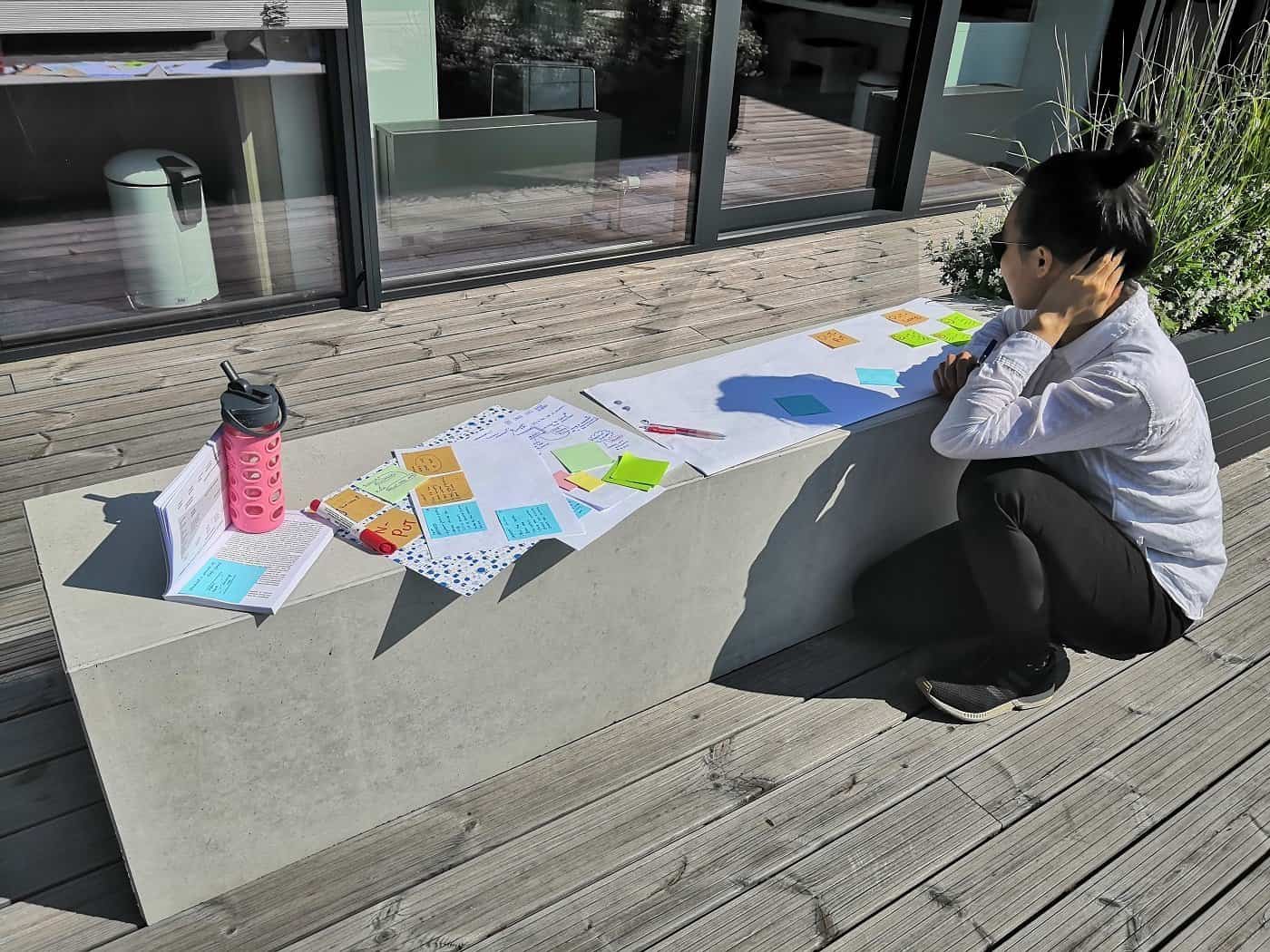 Female reviewing course literature